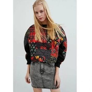 Zara Cropped Oversized Quilted Patchwork Sweatshirt